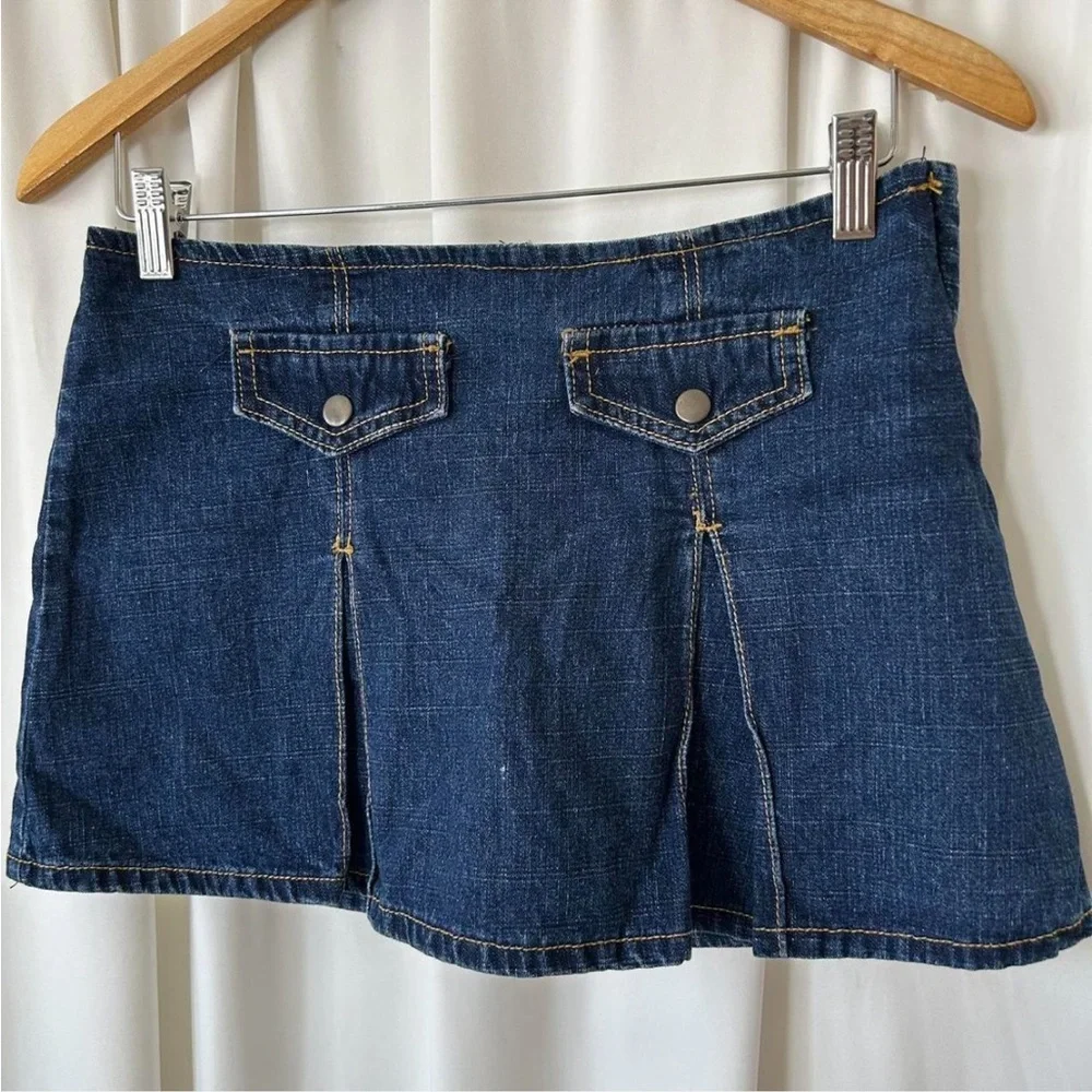 Vintage Y2K Blue asphalt Mini denim Skort pleated. - Picture 3 of 8